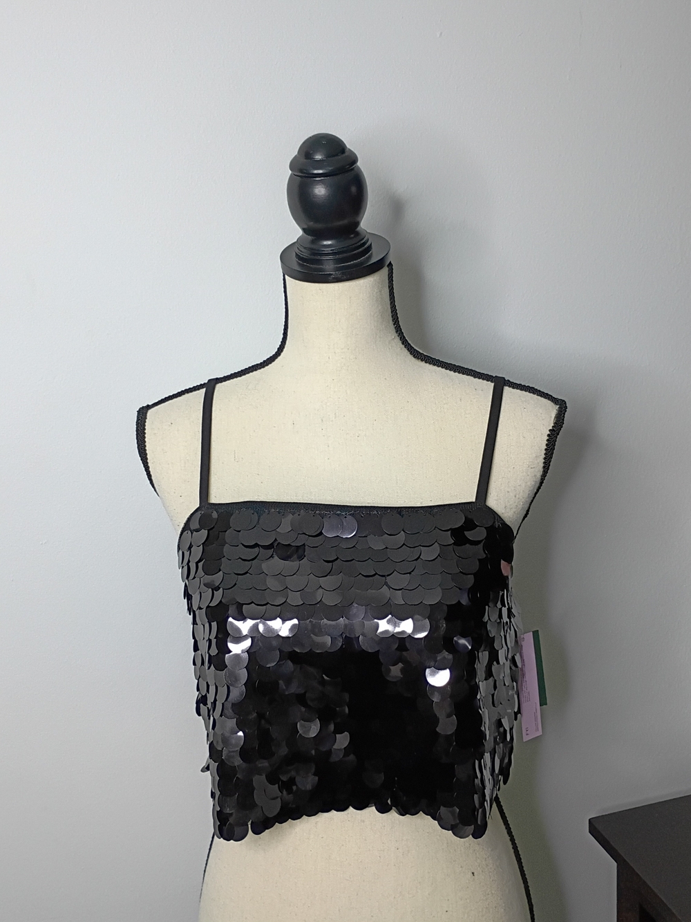 NWT Wild Fable Black Sequined Party Spaghetti Strap Crop Top